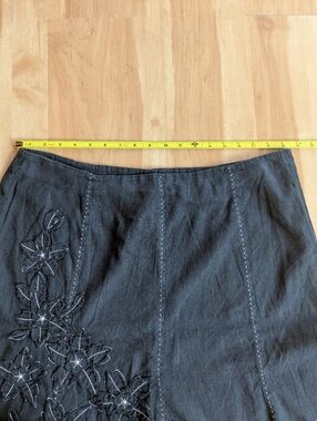 Sag Harbor Flare Skirt w/ Stitch Panel & Applique. Boho. Festival. Flowy Linen